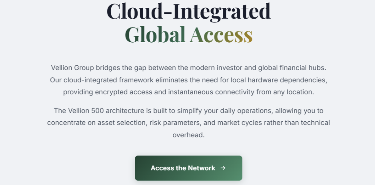 The multi-sector asset coverage on the Vellion Group site, listing more than 160 instruments across global markets.